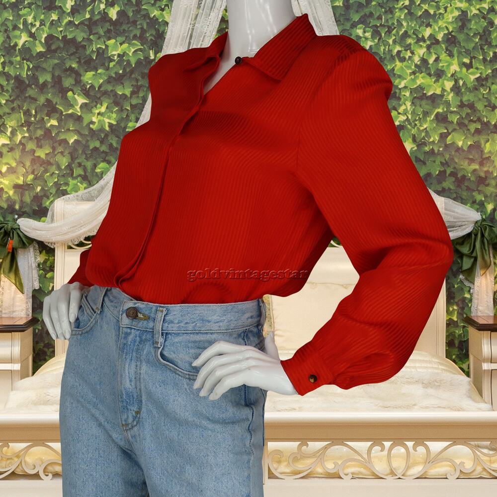 Striped Made in Italy Orange Silk Button Up Top Shirt L